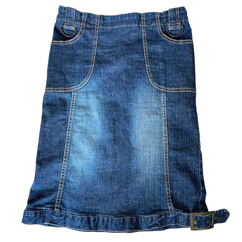 Angie Y2K Buckle Hem Denim Pencil Skirt size Medium
